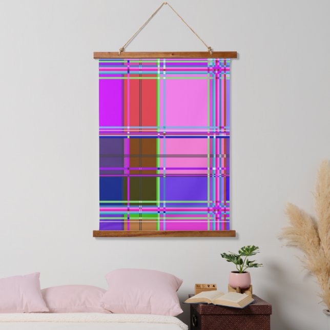 Pink tartan Fabric Pattern Cloth Madras Hanging Tapestry (Bedroom)