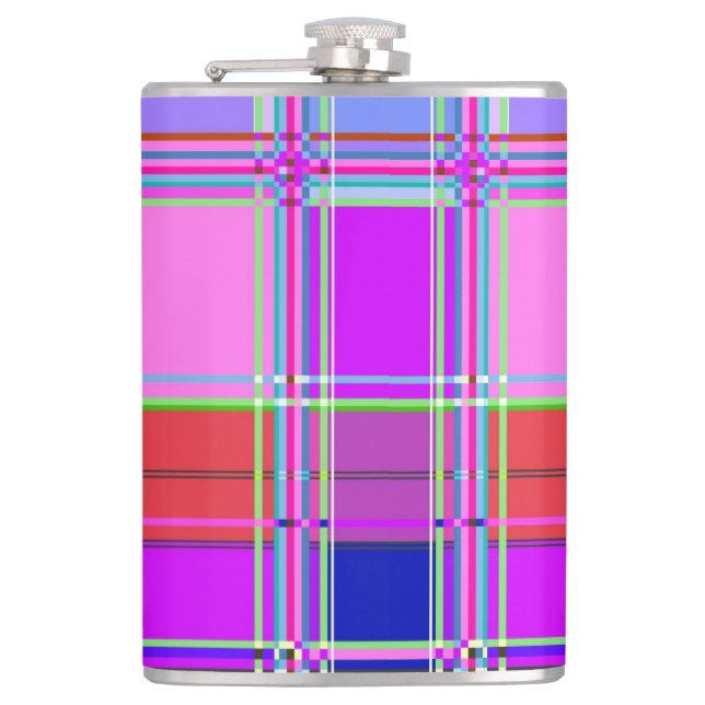 Pink tartan Fabric Pattern Cloth Madras Hip Flask (Front)