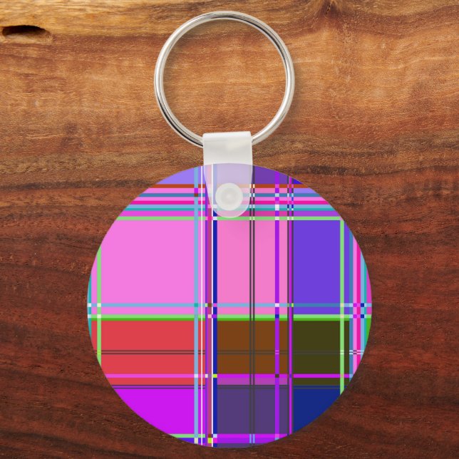 Pink tartan Fabric Pattern Cloth Madras Key Ring (Front)