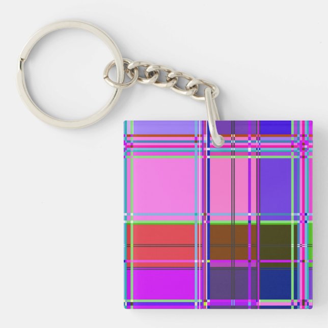 Pink tartan Fabric Pattern Cloth Madras Key Ring (Front)