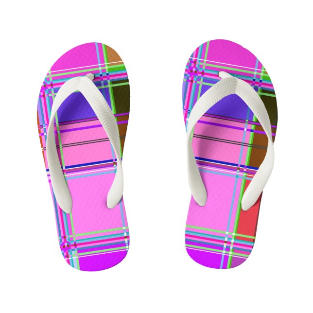 Pink tartan Fabric Pattern Cloth Madras Kid's Thongs (Footbed)