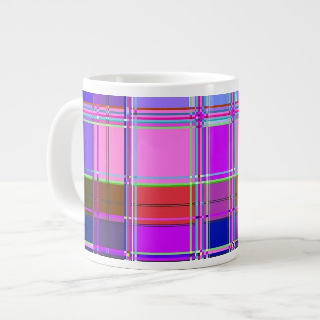 Pink tartan Fabric Pattern Cloth Madras Large Coffee Mug (Front Left)