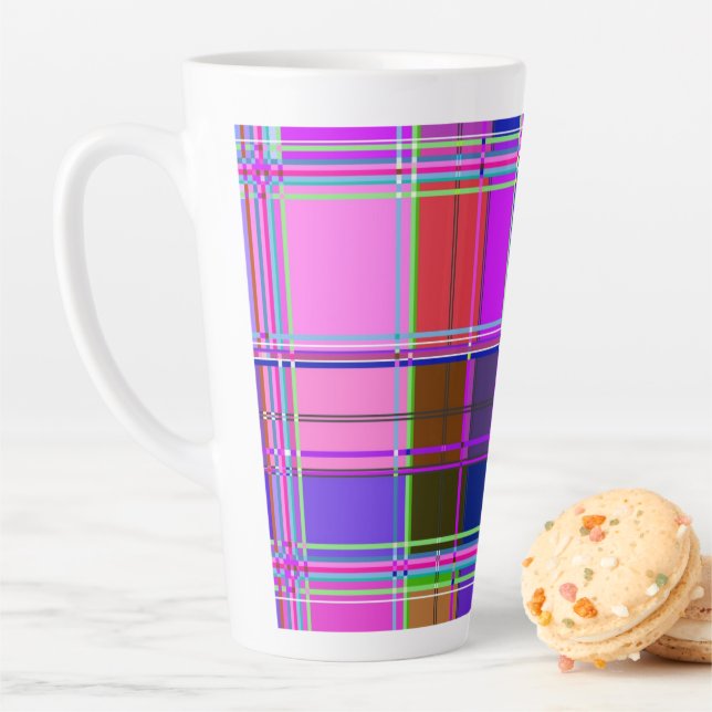 Pink tartan Fabric Pattern Cloth Madras Latte Mug (In Situ)