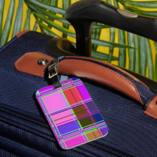 Pink tartan Fabric Pattern Cloth Madras Luggage Tag