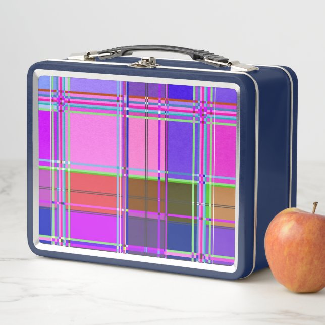 Pink tartan Fabric Pattern Cloth Madras Metal Lunch Box (In Situ)