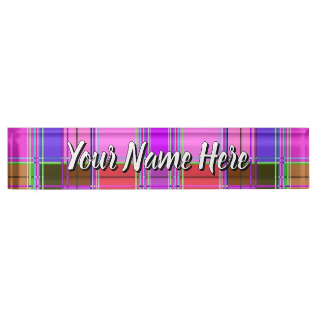 Pink tartan Fabric Pattern Cloth Madras Nameplate (Front)