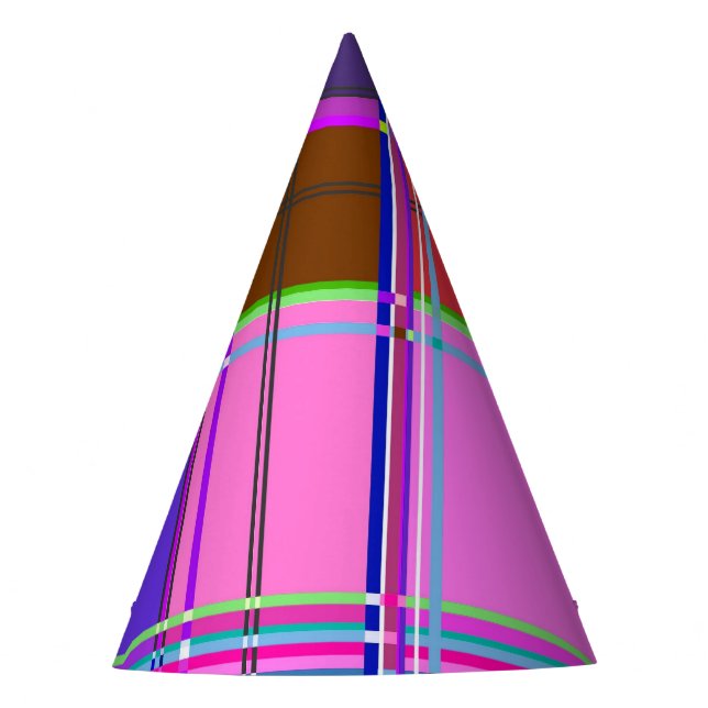 Pink tartan Fabric Pattern Cloth Madras Party Hat (Front)