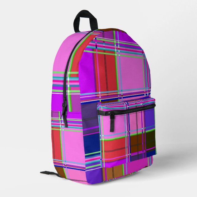 Pink tartan Fabric Pattern Cloth Madras Printed Backpack (Back Corner Left)
