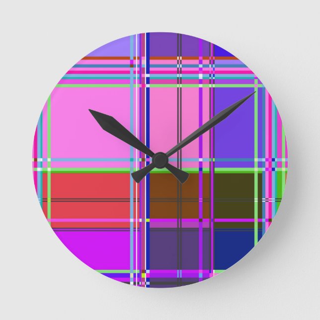 Pink tartan Fabric Pattern Cloth Madras Round Clock (Front)
