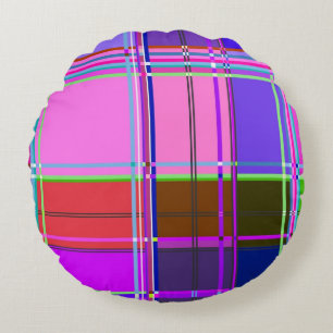 Pink tartan Fabric Pattern Cloth Madras Round Cushion