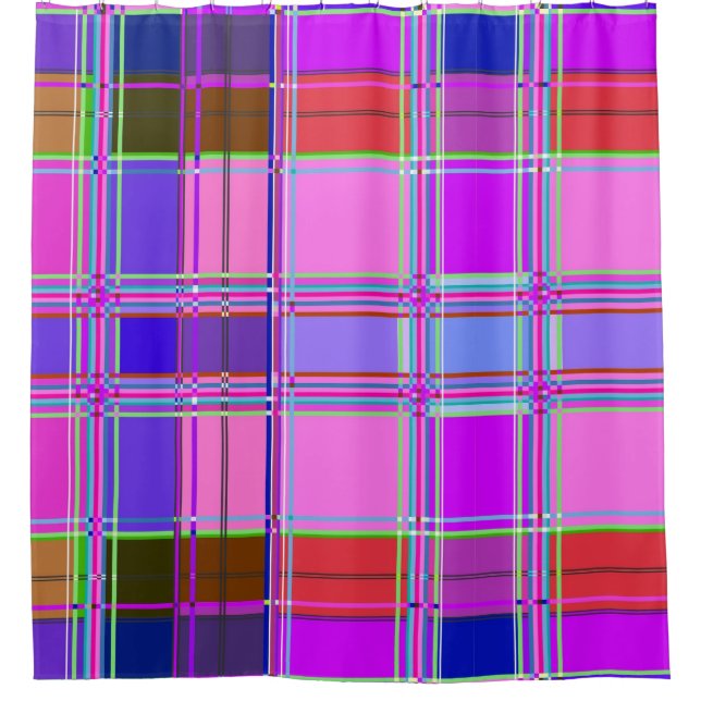 Pink tartan Fabric Pattern Cloth Madras Shower Curtain (Front)