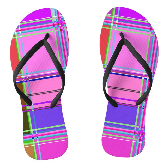 Pink tartan Fabric Pattern Cloth Madras Thongs (Footbed)
