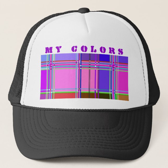 Pink tartan Fabric Pattern Cloth Madras Trucker Hat (Front)