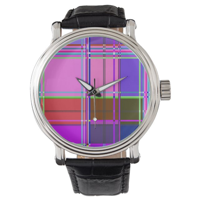 Pink tartan Fabric Pattern Cloth Madras Watch (Front)
