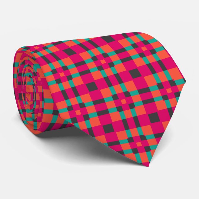 Pink Tartan Geometric Pattern Tie (Rolled)