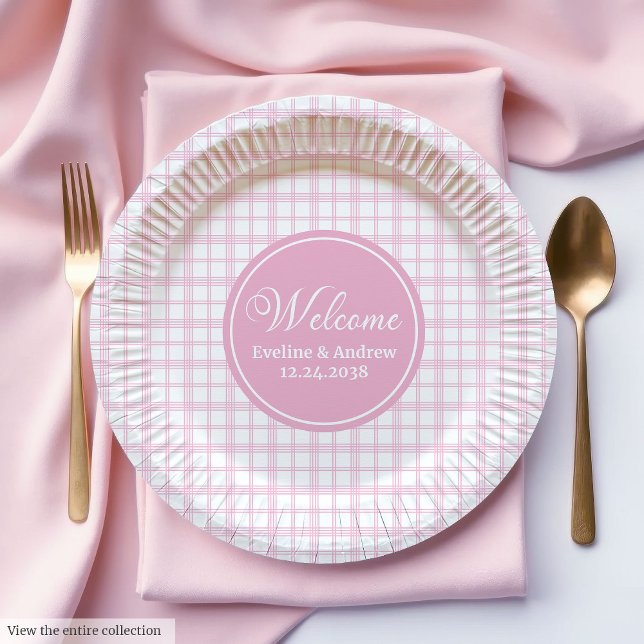 Pink Tartan Paper Plates Chic Custom Name Birthday (Pink Tartan Paper Plates Chic Custom Name Birthday)