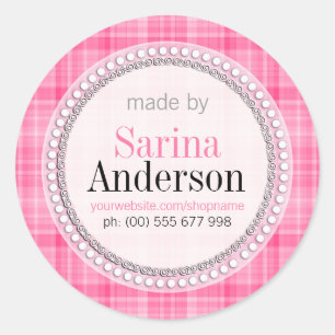 Pink Tartan Pattern Made By Labels Stickers