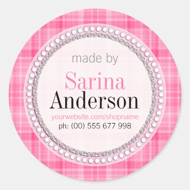 Pink Tartan Pattern Made By Labels Stickers (Front)