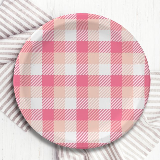 Pink Tartan Plaid Pattern Paper Plate (Creator Uploaded)