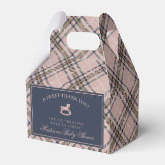 Pink Tartan Plaid Rocking Horse Baby Shower Favour Box