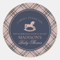Pink Tartan Plaid Rocking Horse Baby Shower Favour