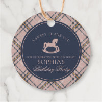 Pink Tartan Plaid Rocking Horse Birthday Circle