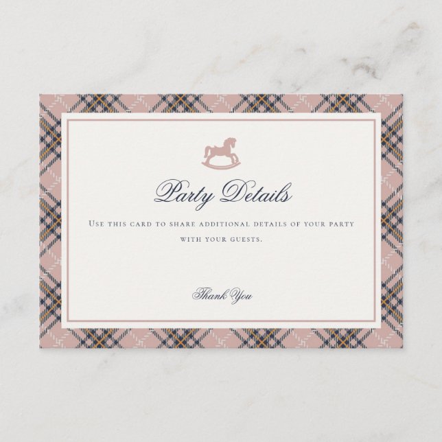 Pink Tartan Plaid Rocking Horse Detail Insert Card (Front)