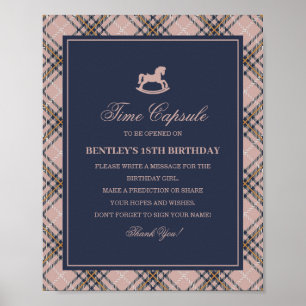 Pink Tartan Plaid Rocking Horse Time Capsule Poster