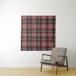Pink Tartan Plaid Rustic Pattern Tapestry