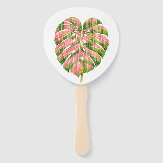 Pink Tartan Scottish Monstera Watercolour Botanic Hand Fan