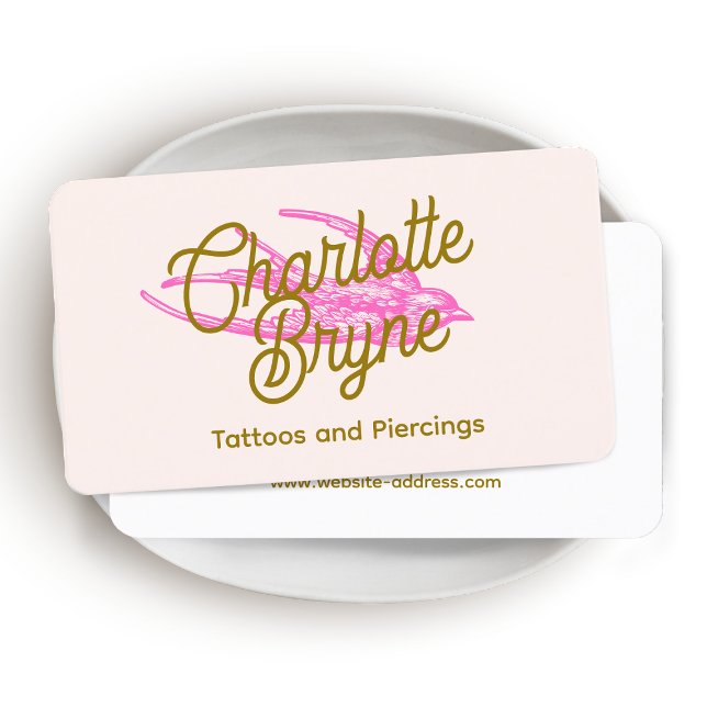 Pink Tattoo Artist Retro Swallow  Business Card (Creator Uploaded)