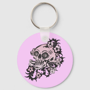 Pink Tattoo Skull Key Ring