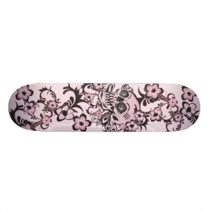 Pink Tattoo Skull Skateboard
