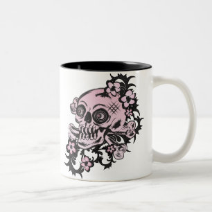 Pink Tattoo Skull Two-Tone Coffee Mug