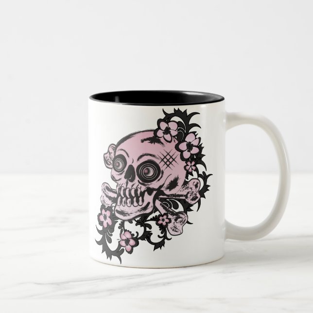 Pink Tattoo Skull Two-Tone Coffee Mug (Right)