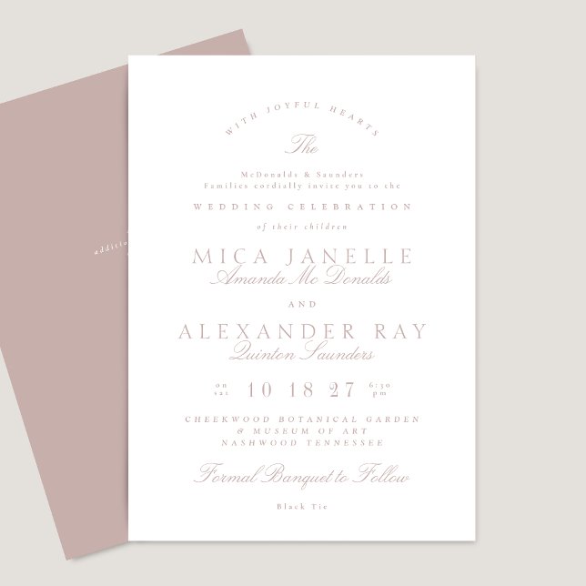 Pink Taupe Classic Calligraphy Formal Wedding Invitation (Creator Uploaded)