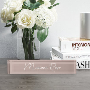 Pink Taupe Elegant Handwritten Script Nameplate