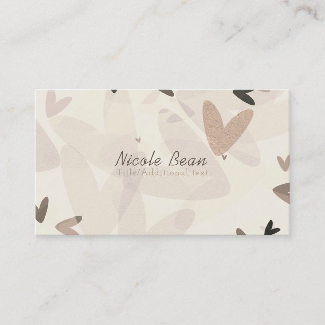 Pink & Taupe Hearts Modern Chic Whimsical Business Card (Front)