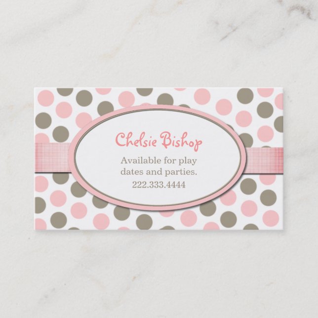 Pink & Taupe Polka Dot Play date card (Front)