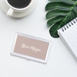 Pink Taupe Sketched Cursive Script Business Card Holder<br><div class="desc">Elegant business card case features your name,  title,  or choice of personalisation in white hand scripted cursive lettering on a neutral dusty pink taupe background.</div>