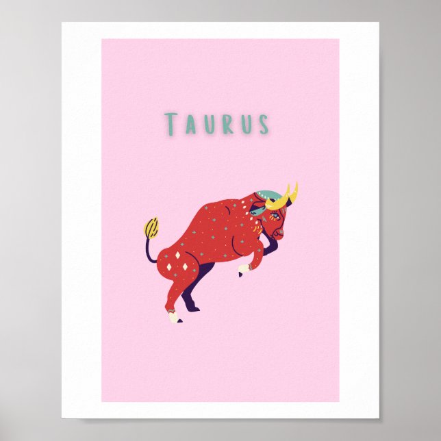 Pink Taurus, zodiac, star sign print (Front)