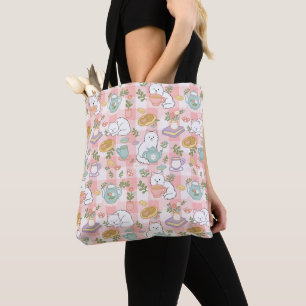 Pink Tea & Bookish Cats Cute Girly Pastel Tote Bag