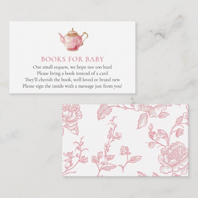 Pink Tea Party Baby Shower Book for Baby Enclosure Card (Front/Back)