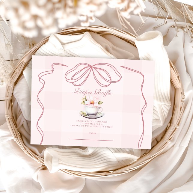 Pink Tea Party Baby Shower Diapper Raffle Enclosure Card (Creator Uploaded)