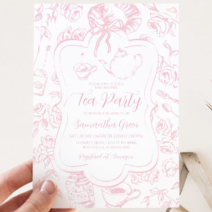 Pink Tea Party Baby Shower Invitation