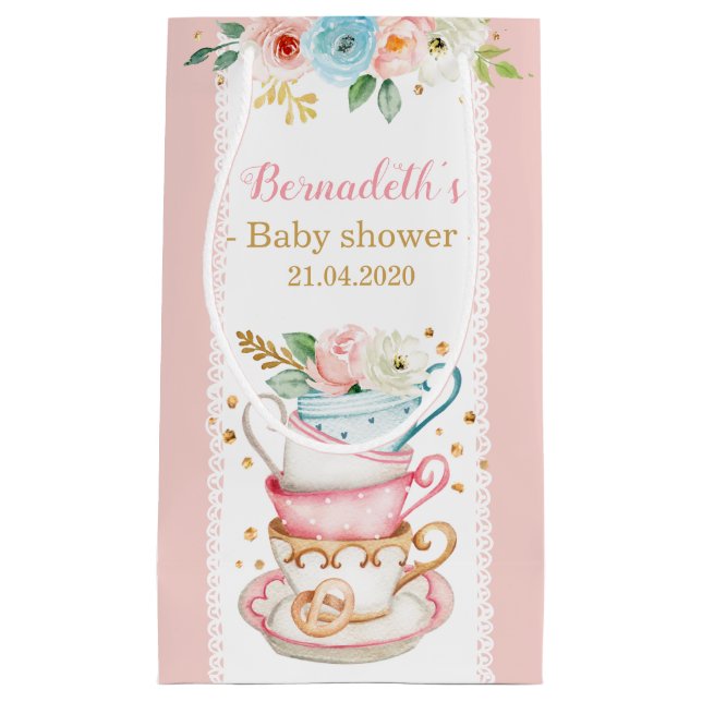 Pink Tea Party Baby Shower Small Gift Bag (Front)