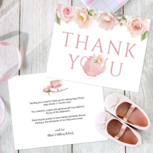 Pink Tea Party Baby Shower Thank You Card