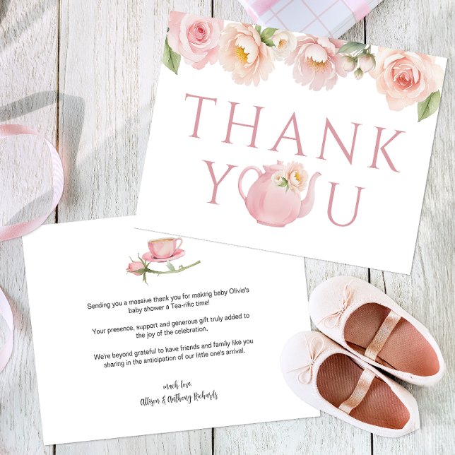 Pink Tea Party Baby Shower Thank You Card  (Thank You Card)