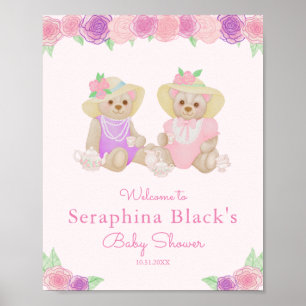 Pink Tea Party Bears Baby Shower Welcome Poster