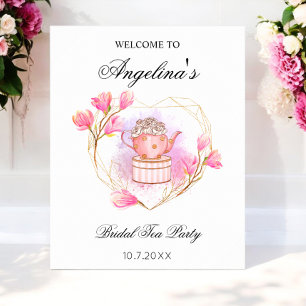 Pink Tea Party Bridal Shower Rose Gold Floral Poster